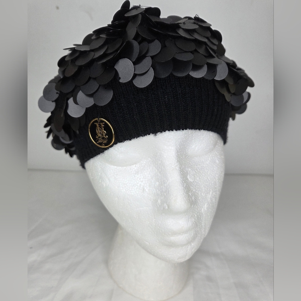 Juicy Couture OS Black Sequin Knit Merino Wool Hat